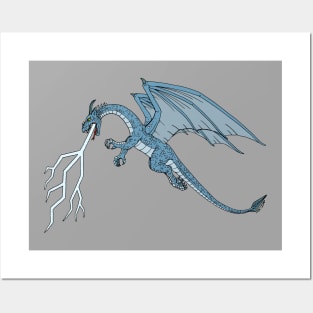 Blue Dragon Spitting Lightning Posters and Art